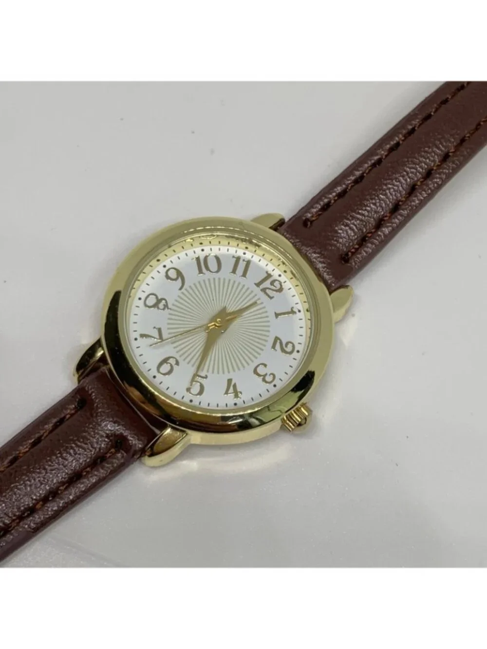 FMD Women’s watch gold tone 25mm quartz analog brown leather band running